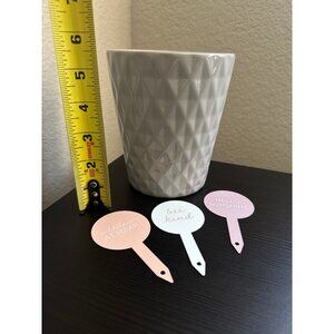 Small Gray Planter Pot + 3 Metal Plant Stakes Succulent / Cactus Indoor